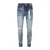 PURPLE Spring and Summer New European and American fashion brand men's light colored splash-ink graffiti ripped jeans elastic slim foot pants