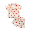 Ewodos Kids Girls Summer Pyjama Set Cart Imprimé Collier Col de remin-dow