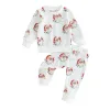 Set Mababy 03y Christmas Spädbarn Småbarn Baby Boy Girl Clothes Set Santa Print Long Sleeve Tops Pants Xmas Outfits D05