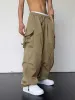 Sweatpants Löst fit lastbyxor för män Solid Streetwear Tooling Trousers Midwaist Drawstring Beam Feet Parachute Pants Z5074713