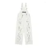 Men's Jeans Autumn Hip-hop Splash-ink Graffiti Printed Denim Suspenders High Street Loose Casual Straight Overalls Male Clothes