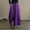 Pantaloni femminili estate alla moda elastico retrò in alto in alto con cotone cotone tascabile tasca sciolta a strisce dritta gamba larga