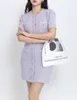 New s-elf-portrait Solid color sequin slim fit purple single breasted short sleeved knitted dress