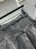 Deat Womens Denim Skirt Belt مع جيوب ثلاثية الأبعاد ألوان صلبة مطوية عتيقة مغسولة مختصرة Mini Mini Mini Skirt 2024 Summer Fashion 240415