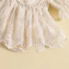 One-Pieces Infant Baby Girls Floral Embroidery Romper Dress Princess Sweet Baby Lace Short Sleeve Jumpsuit Summer Rompers and Headband
