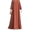 Etniska kläder zip-up o-hals abayas för kvinnor solid stretch manschett klänning enkel muslim a-line klänningar femme kalkon dubai vestido kaftan