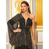 Robes décontractées Sexy Femmes Elegant One épaule Split Flare Sleeve Black Gold Semed Formeal Occasion Cocktail Prom Prom Prom Prom Long