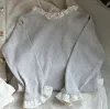 シャツ2023スプリングキャンディーカラートップホロウアウトレースアップカラーアンダーシャツ女の子ベビーレーススリーブボトムシャツコットンニットウェアシャツ