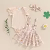 Ensemble de vêtements pour bébés filles tenue d'été Bouchers à manches courtes et à la jupe à suspension florale