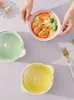 Assiettes Nordic Instagram Céramic Instant Noodle Bowl avec couvercle maison double oreille soupe fraîche de table de table fleuve Dormier étudiant