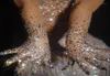 Five Fingers Gloves Luxurious Stretch Rhinestones Women Sparkly Crystal Mesh Long Dancer Singer Nightclub Dance Stage Show Accesso6717387