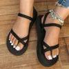 Mode-trend voor dames Pure Black Belt Anti-Slip Wear-Resistente platte sandalen