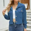 Blouses pour femmes Cardigan décontracté en velours côtelé revers supérieur épaisse couleur solide double poche courte chemise veste de chemises boutonnières femelles printemps