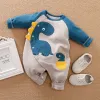 One-Pieces Baby Kleidung Frühling und Herbst Cartoon Dinosaurier Stickerei Raglan Long Sleeve Baumwolljungen und Mädchen Bodysuit