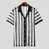Erkekler Sıradan Gömlekler Incerun Üstler 2024 Moda Çizgili İçi İçi Boş Tasarım Sokak Giyim Erkek Kısa Knapılı Bluz S-5XL