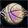ボールズバスケットボールホログラフィック輝く反射性の耐久性のある輝く光沢グローバスケットボール屋内屋外ナイトゲームギフトおもちゃ230726 DRO DHYOC