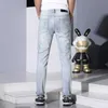 2024 Spring/summer New Jeans Mens Trendy Brand European Goods Spot Paint Spray Painting Slim Fit Small Feet Pants Light