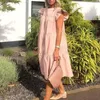 Casual jurken dames feestjurk elegante swing zom zomer o-neck mouw midi met ruche stiksel stiksels met een oversized kleur