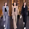 Women's Two Piece Pants Women Formal Coat Set Elegant Business Suit With Wide Leg Mesh Sleeve For Office Spring