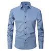 Stor storlek S-8XL Designer Mens Casual Shirts Solid Color Stretch Cloth Men långärmad modeskjorta Slim Top Black White Wine Red Blue Polyester Topps andningsbara kläder