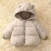 Coats 2023 New Baby Coat Winter Thickened Down Jackets Girls Boys Plush Warm Outerwear Childrens Solid Hooded Cotton Parkas Snowsuit