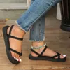 Mode-trend voor dames Pure Black Belt Anti-Slip Wear-Resistente platte sandalen