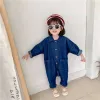 Één-stuks kinderen kleding jumpsuit 2022 herfst nieuwe jongens meisjes casual brief tooling denim baby kinderen kleding Japanes Koreaanse stijl 17 y