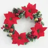 Flores decorativas Jarown Artificial 40cm Rattan Wreath Decoração de Natal Simulação Cone Red Fruit Home Door Hanging Loja Flores