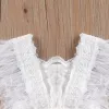 One-pièces Princesse Baby Girls Girls Lace Lace Rober Rober Sweet Baby Feathers Fly Sleeve Backless White Jumpsuit Summer Summer