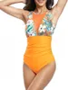 Menas de banho feminina de roupas de banho sem mangas Mulheres 1 peça Swimsuith Floral Tropical Impresso Monokini Cutout sem costas