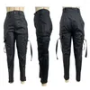 Women's Pants Solid Color Trousers High Waist Faux Leather Pencil With Zipper Decor Multi Pockets For Women Slim Fit Long