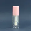 Flessen lip gloss buis 6 ml grote borstel staaf cirkelvormige transparante eenvoudige roze dop lippenstift abs glazuur lege split fles huis buitengebruik