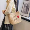 Totes FEMALEE Love Life Heart Women Braided Underarm Bag Large Straw Portable Shoulder Summer Beach Handbag Bohemian Shopper Tote