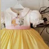 012y Baby Girl Summer Butterfly broderie Turking Vintage Yellow Robe for Birthday Pâques Eid Holiday Casual Casual Photor 240416