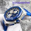 AP Kalenderpolhorloge Royal Oak Offshore Series 26400so Blauwe keramische cirkel blauw gezicht Witte timingschijf Datum automatisch mechanisch horloge