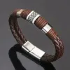 Strängar vintage brun läderarmband för män make rostfritt stål flerskikt flätat rep armband handled smycken present pulsera hombre