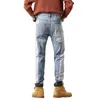 Trendy Brand Needle Sewn Jeans Mens Patchwork Slim Fit Small Straight Leg Heavy-duty Embroidery Ruffian and Handsome Personalized Pants D1GJ