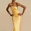 Ladies Sexy Club Party Diagonal Collar Dress Elegant Satin Slim Womens Long Casual Asymmetric Bandage Backless 240417