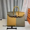Luxury Brkns Epsom Leather Handbag 7A Genuine Leather Full Hand Wax Panel Color Outer Sewing 25-30 Silver Multi ColorY24T