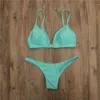 Kvinnors badkläder Sexig blå grön bikini 2024 Thong Swimsuit Women Push Up Badkläder Rapped Beachwear Solid High Cut Bikini Set Bathing Suit Swim D240424