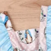 One-Pieces Easter Infant Baby Girls Romper Dot Rabbit Print Square Neck Fly Sleeve Ruffles Backless Baby Bodysuits with Bow Headband
