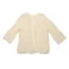 Women's Knits Women Spring Long Sleeve Cardigan Hollow Out Crochet Knit Floral Sweater Cover Up Open Front Scalloped Hem Mesh Net Sunscreen