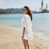 Beach Dress Women 2024 Sundress Fashion For Summer Neck Ruffled Solid Color Skirt Ins Acrylic Outings Bath Exit Bathrobe