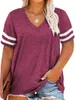 زائد حجم المرأة colorblock v الرقبة Tshirt الصيف الأكمام قصيرة الأكمام قمم Tee Tops 240412