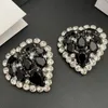 Women Fashion Earrings Jewelry White Gold Color Bling Clear Black CZ Crystal Heart Earrings Clips On For Women Party Wedding Designer Earrings