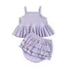 Одежда наборы симпатичные рюша для маленьких девочек набор одежды лето 2 шорты детские наряды с твердым цветом без рукавов каминовые топы.