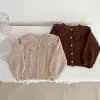 Camisolas visgogo 024 meses coreanos meninas de malha de malha Cardigan Sweater Doll Collar Crochet Button Fechigan Cardigan Outerwear