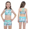 Swimwear schattige meiden tweedelig zwempak Braziliaanse badkleding mouwloze kruisback -print zwembeurt met shorts Summer Beach Bathing Suits