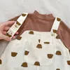 Kläder sätter ins Autumn Born Baby Boy Girl kläder 0-3 år lång ärm Solid t-shirt toppar björn mönster pocket jumpsuit playsuit outfits