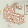 Clothing Sets Baby Girls Summer Outfit Sleeveless Button Sling Romper Floral PP Shorts Headband